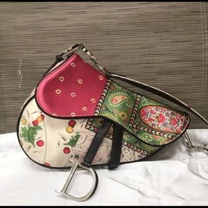 Christian Dior Vintage Silk Printed SaddleBag